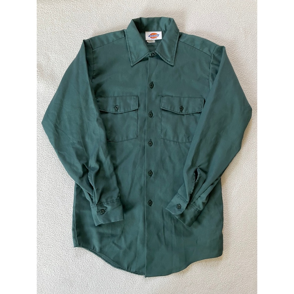 Made in USA Vintage Dickies Mens 14-14.5 Small Long Sleeve Work Shirt Green